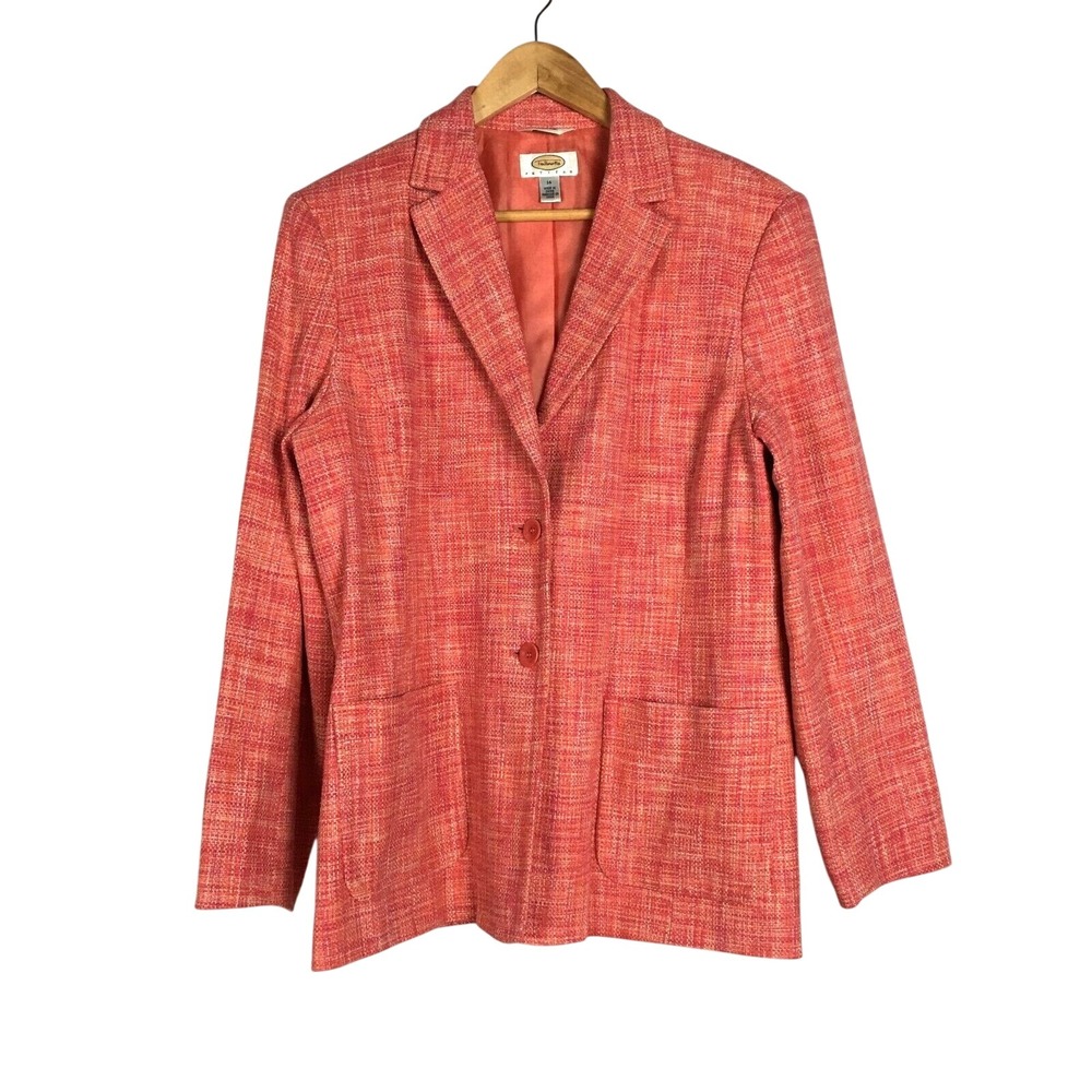 Vintage Talbots Pure Silk jacket‎ Sz 14 Petite Coral Blazer 2 Button Bright 90s
